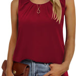 Nadorine Blouse Top Chiffon T-Shirt Sleeveless Crew Neck Tops (DE Only)
