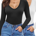 Nadorine 2 Pack Women's Long Sleeve V Neck Slim Fit T Shirts