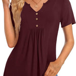 Nadorine Tunic Tops V Neck Loose Fit Short Sleeve Shirt (DE Only)