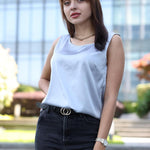 Nadorine Satin Top Women's Elegant Silk Top Basic Blouse (DE Only)