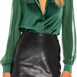 Womens V Neck Button Down Shirts Satin Silk Blouse Mesh Long Sleeve Casual Work Tops - Nadorine (Us Only)