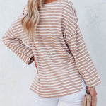 Nadorine Striped Print Drop Shoulder Long Sleeve Top for Women Casual Work Office Loose Fit 2026 | Under $40