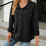 Solid Color Turn-Down Collar Twisted Knit Long Sleeve Loose Jacket