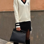 Quebec Beige V-Neck Fashion Sweater