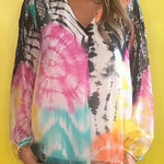 Fashionable Gradient Tie-dye V-neck Long-sleeved Casual Shirt