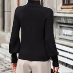 Solid Color High Neck Beaded Sleeves Sweater Versatile Knitwear