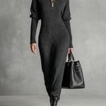 Women's Minimalist Solid Color Zipper Neck Knitted Maxi Dress
