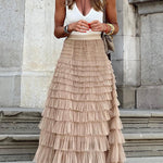 Be Your Own City Queen Tiered Elastic Waist Tulle Maxi Skirt