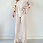 Solid Color Loose Hem Slit Two-piece Sweater Set
