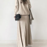 Loose Knitted Two-piece Pleated A-line Skirt Set