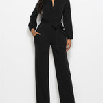 Elegant Long Sleeve Straight Long Pants Jumpsuits Clubwear Rompers with Pockets