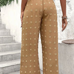 High Waist Jacquard Wide Leg Pants Casual Trousers