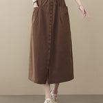 Nadorine Women's Casual High Waist Flared A-line Skirt Pleated Midi Skirt with Pocket