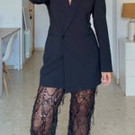 Yulissa Single Button Long Sleeve Fitted Waist Open Back Pocketed Lapel Blazer