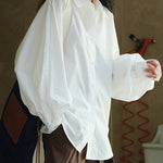 Casual Loose Puff Sleeves Solid Color Lapel Blouses