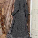 Mineral Washed Tassel Open Front Long Cardigan
