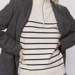 Mock Neck Zip-Up Striped Pullover Loose Sweater