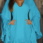 Elegant style polyester pullover V-neck irregular skirt dress