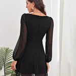 Unity Polka Dot Lantern Sleeve Ruched Chest Dress