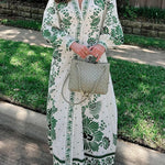Unique Print Button Down Long Sleeve Shirt Maxi Dress