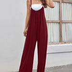 Flowy Wide Leg Jumpsuit Spaghetti Strap High Rise Bodysuit Solid Loose Romper