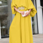 Skew Neck Lantern Sleeve Top & Wide Leg Pants Set