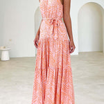 Elegant Loose Fashion Trend Print Lace Up Swing Dress