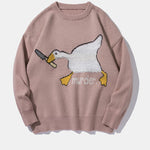Spoof Duck Pattern Knitted Sweater Casual Loose Round Neck Unisex Sweater