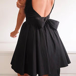 Margovil Square Neck Bow Knot Backless Mini Dress