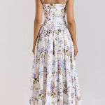 Margovil Spaghetti Strap Floral Print Bustier A-line Maxi Dress