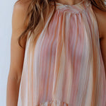 Boho Halter Neck Peach Sunset Chiffon Blouse With Ruffled Hem