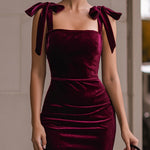 Luxe Burgundy Velvet Tie-Shoulder Midi Dress