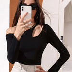 Sexy Hollow Waist Long-sleeved Sweater Base Shirt