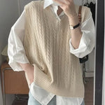 V-neck Waistcoat Sweater Loose Knitted Sleeveless Vest Top