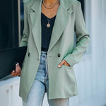 Nadorine Double Breasted Button Down Office Work Wear Solid Blazer Jacket