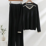 Loose Knitted Two-piece Set Sweaters Pullovers Jumpers + Wide Leg Pants