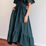 RUFFLED EDGE OFF SHOULDER MIDI DRESS