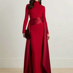 Bodycon Elasticated Waist Asymmetric Solid Color Split-Joint High Neck Maxi Dresses