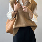 Soft Felt Loose Fit V Neck Sweater Vest