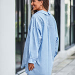 Nadorine Long Cuffed Sleeve Shirts Button Down V Neck Blouse Loose Fitting Tops
