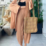 Nadorine Women's Casual Comfort Set Loose Cardigan Top & High-Waist Wide-Leg Pants with Pockets