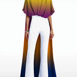 Half Sleeves High-low Contrast Color Gradient Round-neck T-Shirts Tops