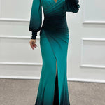 Julieta Gradient Print Boat Neck Off Shoulder Gem Detail Slit Gown Maxi Dress