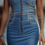Chic Denim Patchwork Mini Dress