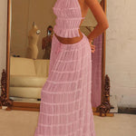 Versatility and Vintage Charm Pleated Drawstring Waist Tiered Maxi Skirt