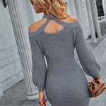 High Elastic Waist Off Shoulder Sweater Dress