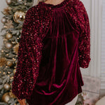 Sequin Patchwork Sleeve Button Up Velvet Top