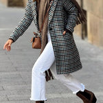 Plaid loose one-button autumn and winter lapel coat