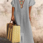 V-neck Casual Loose Retro Ethnic Print Short-sleeved Maxi Dress