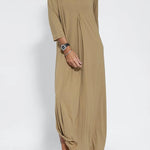 Women Casual V Neck Solid Color Maxi Dress